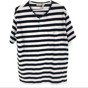 La Belle S/S Scoop neck Striped Henley Tee